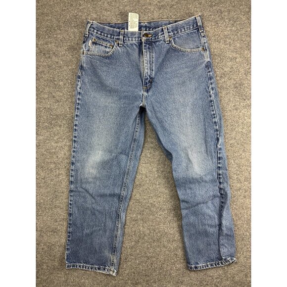 Carhartt Jeans Mens 38x30 Blue Relaxed Fit B160 DST Workwear Denim Straight Leg - Picture 1 of 9